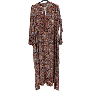 Dames Lange Jurk Boho Style Paisleyprint in grote maten onesize 42-50 bruin