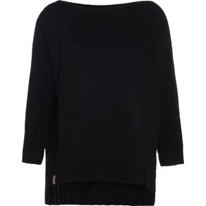 Knit Factory Kylie Gebreide Dames Trui - Trui dames winter - Pullover dames - lange mouw - Wintertrui - Damestrui - Boothals - Zwart - 46/54 - Grote maten dames kleding