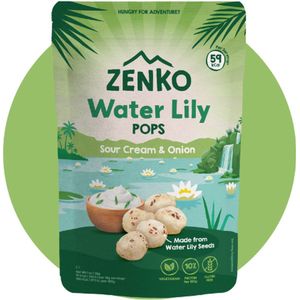 ZENKO Water Lily Pops - Sour Cream & Onion (12x28g) | Vegetarisch, glutenvrij, 10% proteïne | Gezonde snack | Beter dan popcorn!