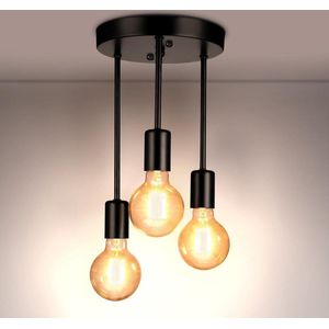 3-lampen Vintage Plafondlamp Zwart E27 Keukenlamp - Hangende Lamp Kroonluchter Retro Industriële Plafondspots - Eetkamer Keuken Woonkamer Bar Restaurant