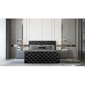 Boxspring Aversa Chester - 160x200cm- compleet bed met matras en topper - Boxspring met opberguimte - zwart- seatsandbeds