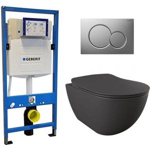 Geberit UP 320 Toiletset - Inbouw WC Hangtoilet Wandcloset - Creavit Mat Antraciet Geberit Sigma-01 Mat Chroom