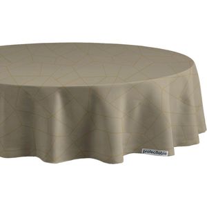 Rond Tafelzeil Geometrisch Creme met Goud Ø138cm - Tafelkleed Afwasbaar - Kunststof