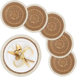 Relaxdays placemat gevlochten - set van 6 - waterhyacint - ronde onderleggers - Ø 36 cm