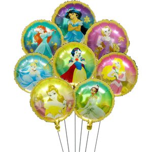 8 prinsessen ballon set rond - 45cm - Folie Ballon - Prinses - Themafeest - Verjaardag - Ballonnen - Versiering - Helium ballon