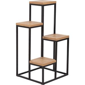 NATURN LIVING Metalen Plantentafel met Houten Etageres - Bloemenrek voor Binnen en Buiten - Plantenrek - Woondecoratie - Plantentrap - Tuin Etagere - Planten - Plantenstandaard - Plantenzuil - Plant - Mat zwart