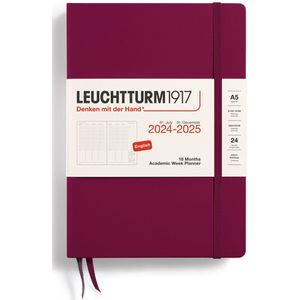 Leuchtturm1917 academic weekplanner - agenda - 18 maanden 2024 - 2025 - hardcover - A5 - port red