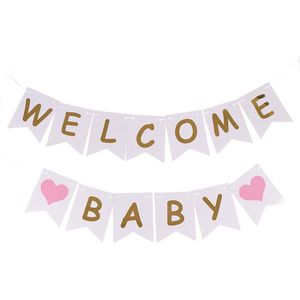 Dubbele slinger Welcome Baby Girl met 2 roze harten - slinger - babyshower - genderreveal - geboorte - baby - zwanger