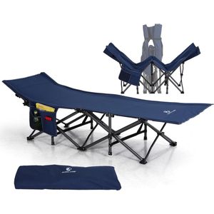 Campingbed, veldbed, inklapbaar, ultralicht, campingstoel met zijvak en draagtas, Oxford-weefsel, stabiel slaapbed, logeerbed voor camping, outdoor, binnen