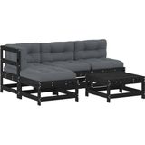 vidaXL - 5-delige - Loungeset - met - kussens - massief - hout - zwart