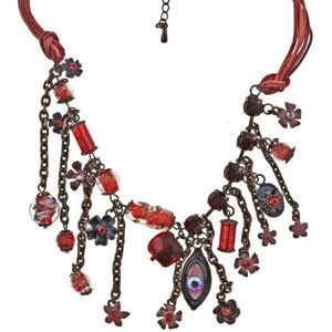 Behave Ketting - dames - rood - oranje - hangers - kralen - steentjes - 45 cm