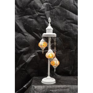 Turkse tafellamp 3 glazen bollen Oosterse staandelamp zilver oranje mozaïek