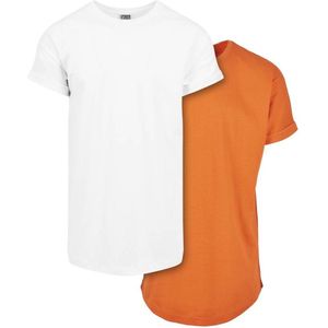 Urban Classics - Pre-Pack Long Shaped Turnup Heren T-shirt - S - Wit/Oranje