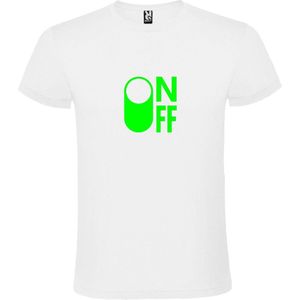 Wit T-Shirt met “ On/Off Button ON “ afbeelding Neon Groen Size XXXL