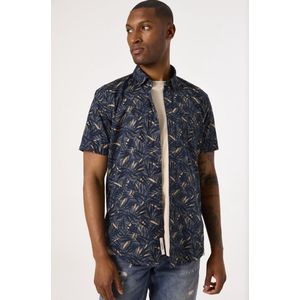 GARCIA Heren All over print Overhemd Blauw Korte mouw