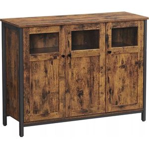 In And OutdoorMatch Dressoir Keukenkast Roger - Opbergkast met Glazen Deur - Woonkamer - Keuken - Eetkamer - Stalen Frame - Industriële Stijl - Vintage Bruin/Zwart