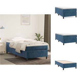 vidaXL Boxspringbed - Fluweel - Pocketvering - Middelharde ondersteuning - Huidvriendelijk - Multiplex lattenbodem - Donkerblauw - 203x100x35cm - 100x200x20cm - 100x200x5cm - 1x bedframe - 1x matras - 1x topmatras - Bed