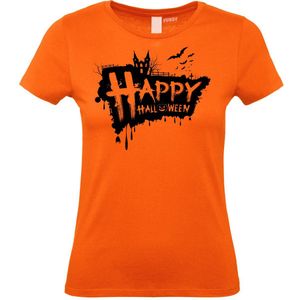 Dames T-shirt Happy Halloween | Halloween Kostuum Volwassenen | Halloween | Foute Party | Oranje dames | maat S