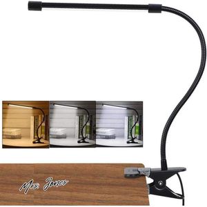 Mrs. Jones Led leeslamp dimbaar met klem oogbescherming 3 lichtmodi 10 helderheidsniveaus USB-aansluiting draagbaar flexibel zwanenhals leeslamp slaapkamer bureau .