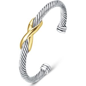 Quiges - Open Bangle Armband - Twisted Kabel met Infinity Goudkleurig - UNY011