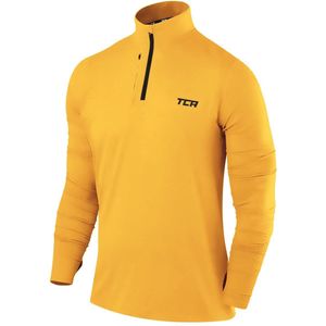TCA Mannen Fusion Pro Sneldrogende Lange Mouw Half-Zip Hardloop Top - Geel, XXL