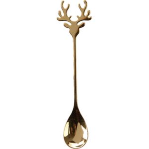 KERST THEELEPEL RENDIER GOUD - Theelepel hert rvs 17cm set a 2