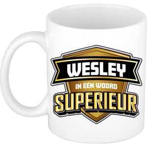 Bellatio Decorations Naam mok Wesley - wit - Superieur - keramiek - 300 ml - collega beker - cadeau