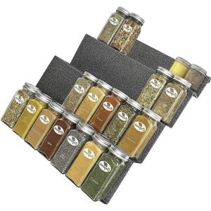 Kruidenlade organizer - zwaar staal 4 niveaus voor keukenladen - zilver metallic - groot 13-1/4 inch kruidenrek