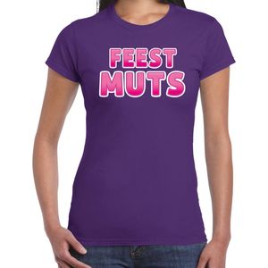 Bellatio Decorations verkleed t-shirt voor dames - Feest muts - paars/roze - carnaval XS