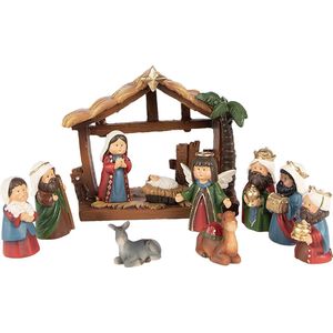 Clayre & Eef Kerstdecoratie 9 cm (set van 11) Rood Polyresin Kerstgroep