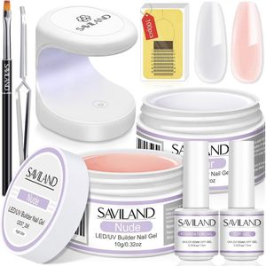 Bouwgel voor Gelnagels Set met Mini-Nagellamp - Heldere en Roze Rubber Basisgel voor Nagelverlenging en Manicure Beginners