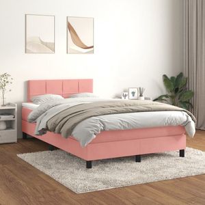 The Living Store Boxspringbed - roze - 203 x 120 x 78/88 cm - fluweel - verstelbaar hoofdbord - pocketvering matras - middelharde ondersteuning - huidvriendelijk topmatras