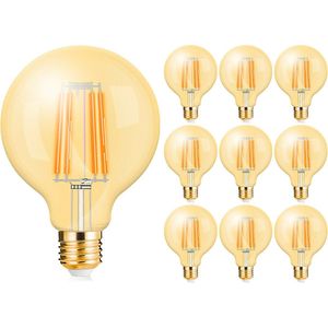 Voordeelpak 10x LED Lamp E27 Globe Filament - Brinton - Amber 6W 540lm - 822 Zeer Warm Wit 2200K - G95 - Dimbaar | Vervangt 45W