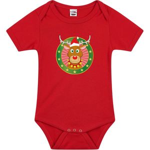 Kerst baby rompertje met rendier rood jongens en meisjes - Kerstkleding baby 56