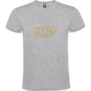 Grijs t-shirt met tekst 'OMG!' (O my God) print Goud  size XXL