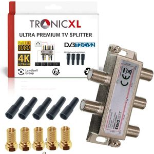 TronicXL Sat splitter outdoor 4-voudig HD geschikt digitale antenneverdeler TV verdeler + inclusief f-connector adapter met weerbescherming + DC-doorgang compatibel met DVBT DVBC