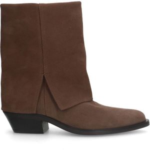 Manfield - Dames - Taupe suède cowboy laarzen met flap - Maat 41