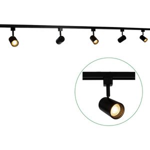 SensaHome MX85972 - 5 Spot Railsysteem Zwart - 5 Spots Industrieel Railverlichting met Opbouwspots - Draaibaar/Kantelbaar LED Plafondlamp op Rails - 200cm - Exclusief Lichtbron