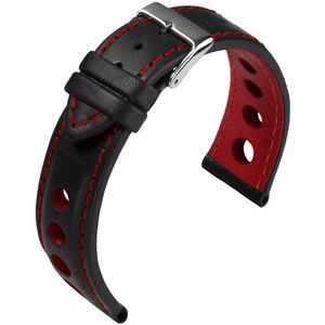 EULIT horlogeband - leer - 22 mm - zwart met rood stiksel - metalen gesp