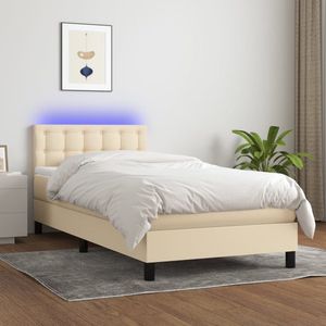 The Living Store Boxspring Bed - Crème - 193 x 90 x 78/88 cm - Verstelbaar Hoofdbord - LED Verlichting - Pocketvering Matras - Huidvriendelijk Topmatras - USB Aansluiting