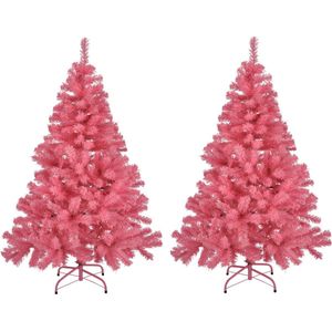 2x stuks kunst kerstbomen/kunstbomen roze 120 cm - Kunst kerstbomen / kunstbomen