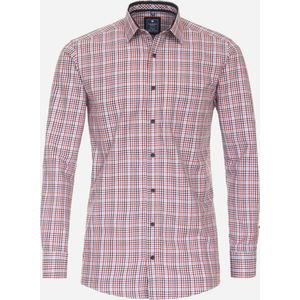 Redmond modern fit overhemd - popeline - rood geruit - Strijkvriendelijk - Boordmaat: 41/42