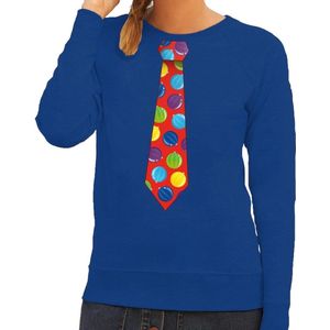 Foute kersttrui / sweater stropdas met kerstballen print blauw voor dames L