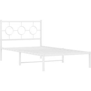 vidaXL - Bedframe - met - hoofdbord - metaal - wit - 100x200 - cm