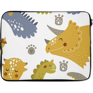 Laptophoes 15.6 inch - Dinosaurus - Patronen - Jongens - Dino - Kinderen - Laptop sleeve - Binnenmaat 39,5x29,5 cm - Zwarte achterkant