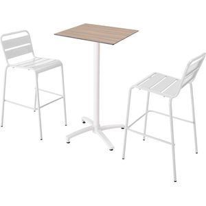 Oviala - Set hoge tafel met licht eiken laminaat en 2 hoge witte stoelen