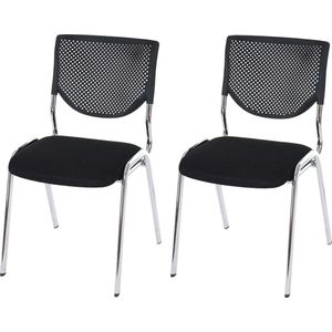 Set van 2 bezoekersstoelen T401, stapelbare conferentiestoel, stof/textiel ~ zitting zwart, poten chroom