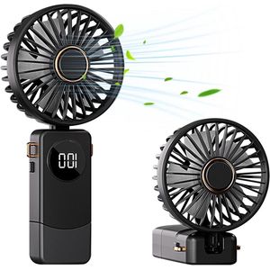 Digital Display Mini Fan Silent Portable Rechargeable USB Fan for Travel Office Home Outdoor Indoor Black