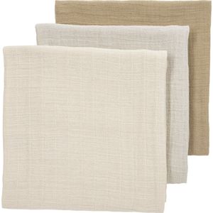 Meyco Baby Uni pre-washed hydrofiele doeken - 3-pack - pre-washed hydrofiel - soft sand/greige/taupe - 70x70cm