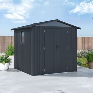 Rockford Braga 200 metalen tuinhuis - Tuinschuur met centraal slot, polycarbonaat ramen en regenpijpen - 240 x 232 x 220 cm - Antraciet